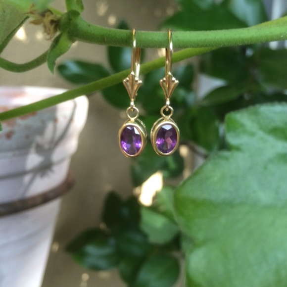 14k Gold and Amethyst Earrings - Picture 3 of 5